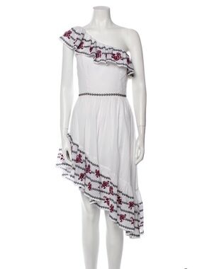 Rare - LoveShackFancy White One-Shoulder Maxi Dress with Red Floral Embroidery
